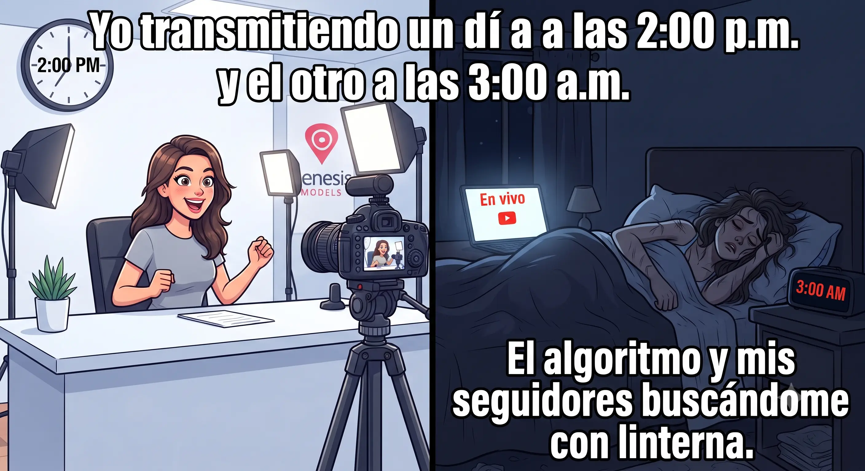 Ilustración sobre los horarios irregulares al empezar en el modelaje webcam